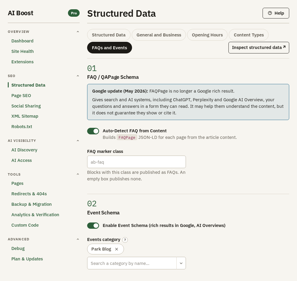 FAQ and Event Schema