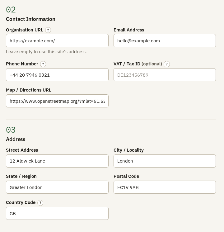 Contact Information and Address