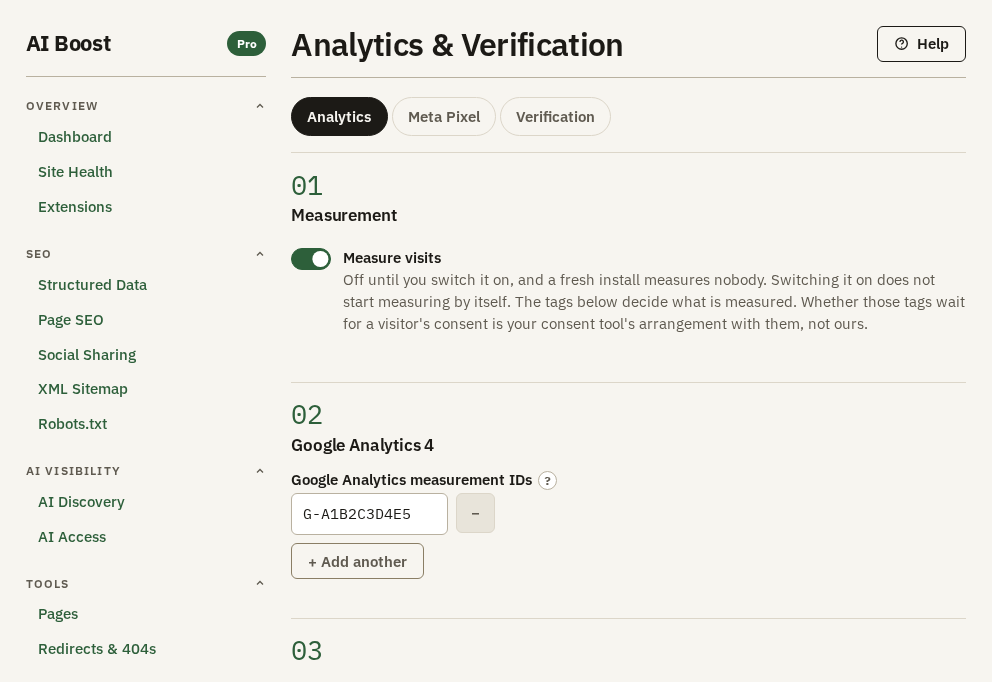 The Analytics tab of the Analytics & Verification screen