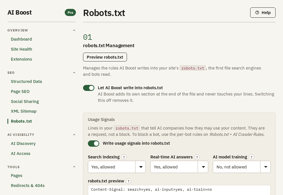 The Robots.txt screen
